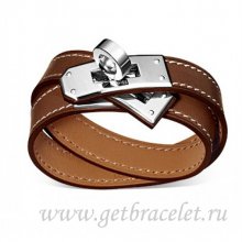 Hermes Rivale Double Wrap Bracelet Brown With Silver